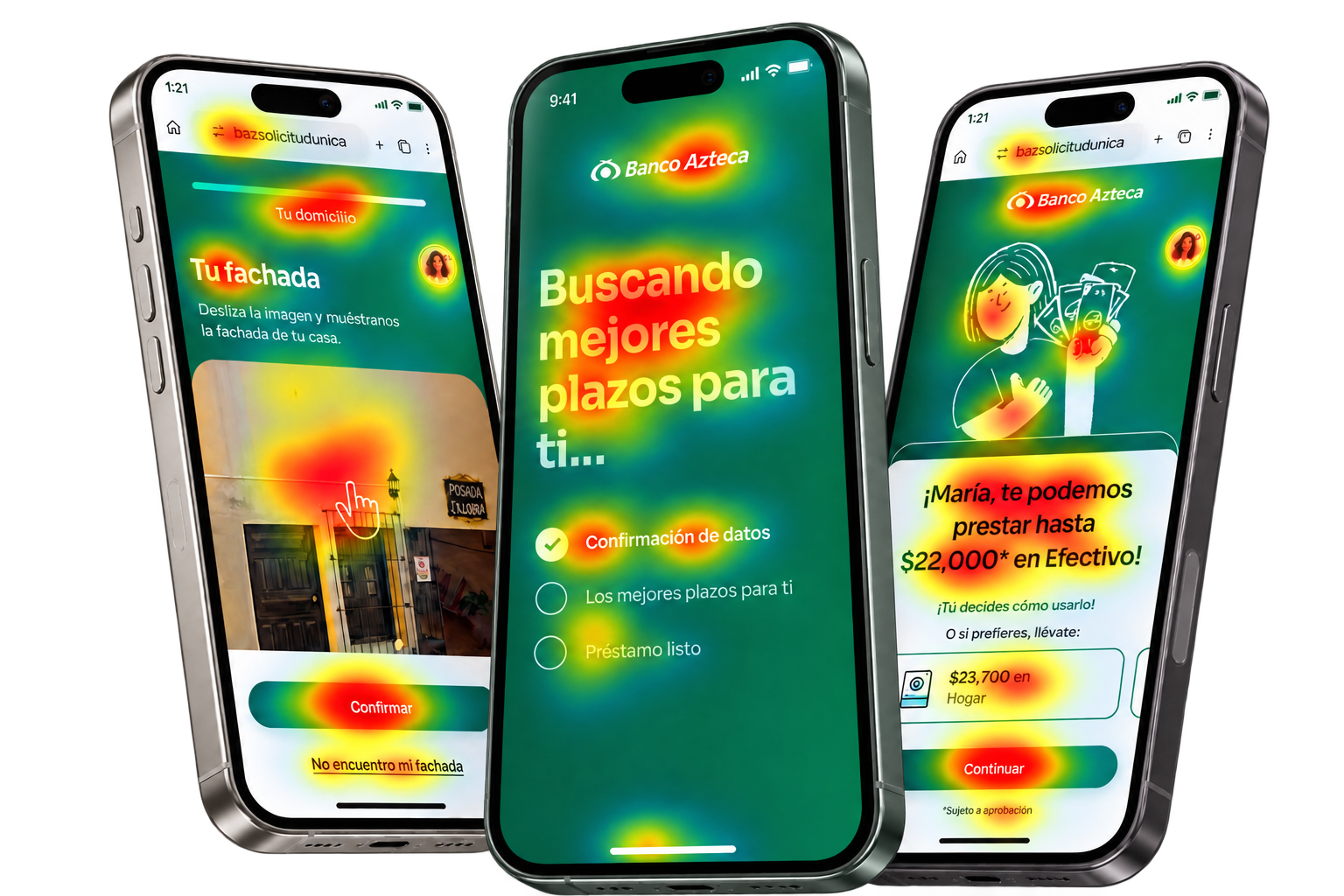 Tres pantallas de Originación Única con evidencia de interacción