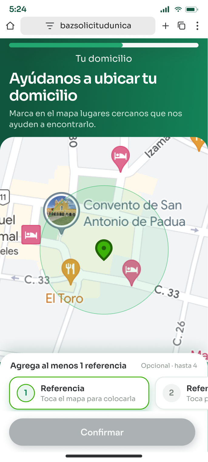 Pantalla de Menos carga al ubicar domicilio