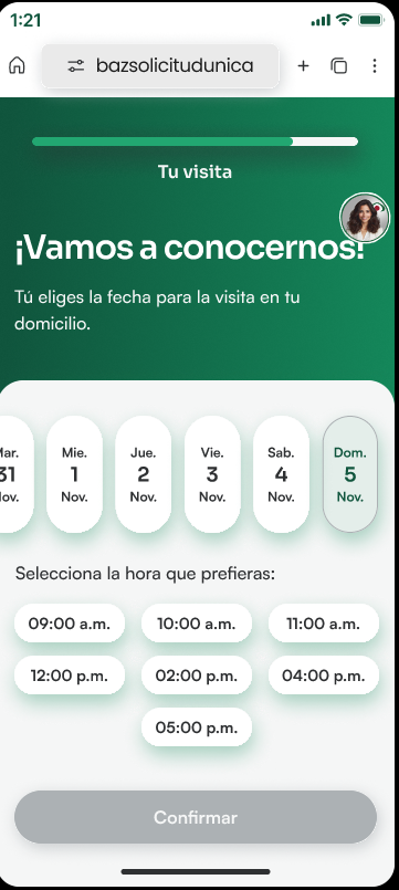 Pantalla de Más disponibilidad para agendar tu visita